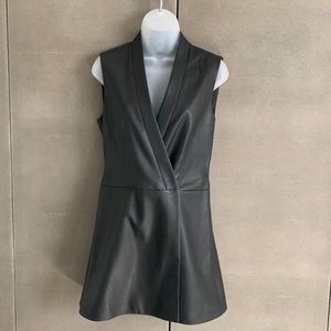 BCBGMAXAZRIA “Caryn” Faux Leather Sleeveless Wrap Mini Dress. Size XS Black